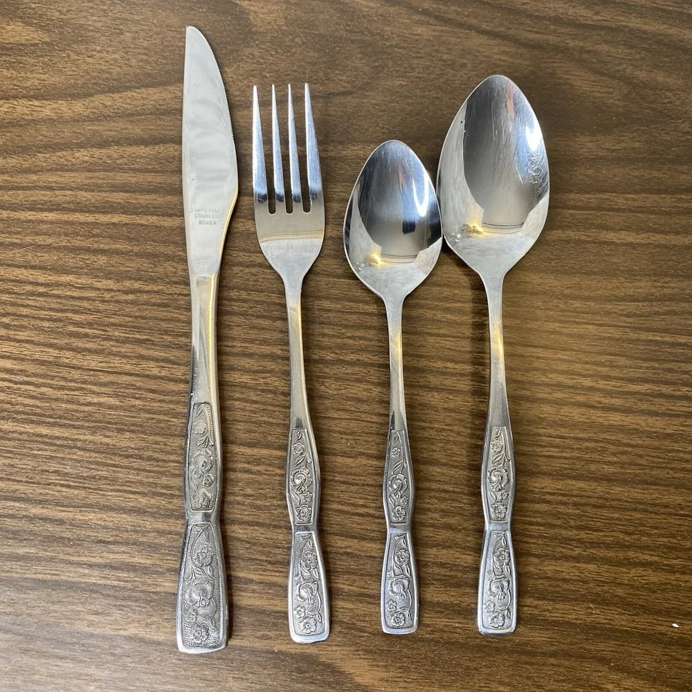VTG Imperial Stainless 4pc TROPIC GARDEN Dinner Fork Knife Place Spoon Teaspoon